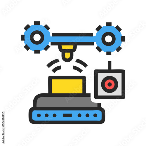 Robotic Arm with Sensor Automating Task, Flat Design