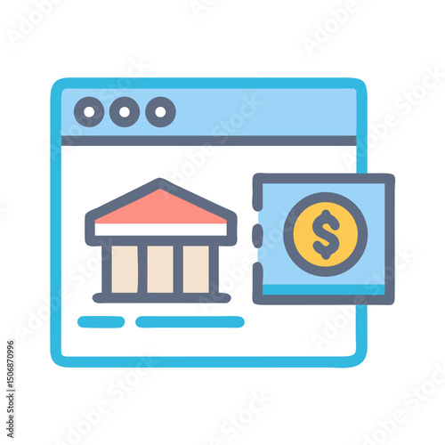 Online banking interface showing building and dollar coin icon