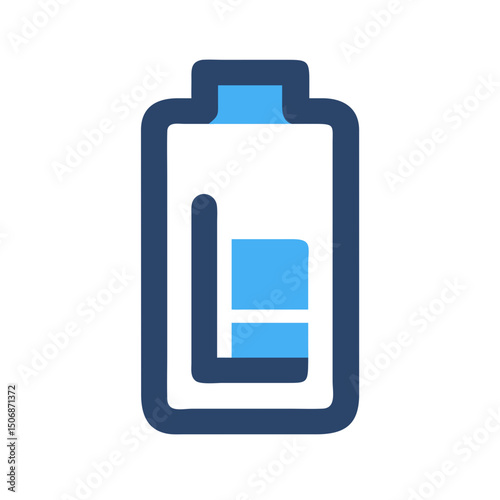 Battery level icon with low charge on White Background