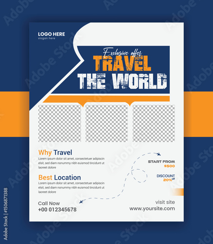 Adventure Travel tour flyer banner design and travel agency template design vector
