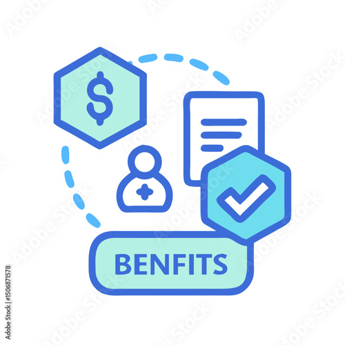 Employee benefits illustration emphasizing health and financial aspects