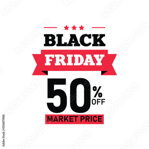 Bright and bold sale announcement highlights a 50 percent discount for Black Friday. The eye-catching typography and colors make this design perfect for promotions and marketing.