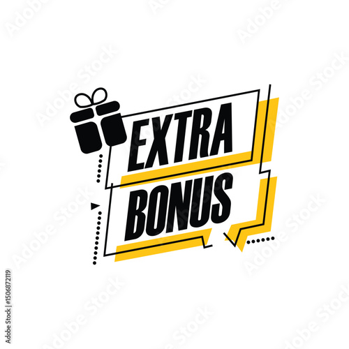 This logo showcases a bold extra bonus message highlighted with sleek lines and a gift box graphic. Ideal for promotional campaigns and marketing materials, it emphasizes modern design trends.