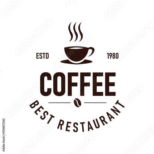 This logo design features a classic coffee cup with steam rising, symbolizing quality and freshness. It includes the words coffee and best restaurant alongside the year established.