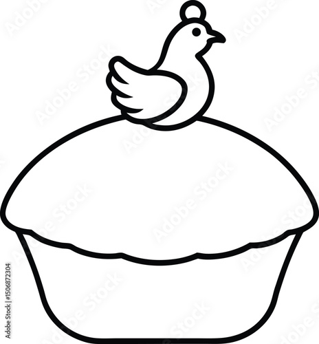 Chicken Pot Pie Line Art Vector Illustration Food Clipart Design
