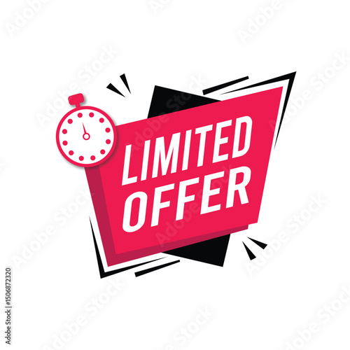 Bold design displays a red badge with 'Limited Offer' text and a clock symbol, ideal for attracting attention to temporary promotions and sales. Suitable for marketing materials.