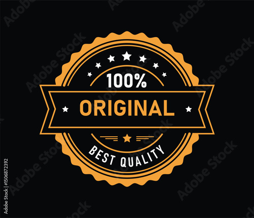 Circular badge features the text 100% Original Best Quality prominently displayed within a star-decorated border. Ideal for branding, packaging, or marketing purposes.