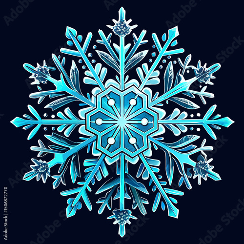 Realistic snowflakes with the blue shade isolate on black background 