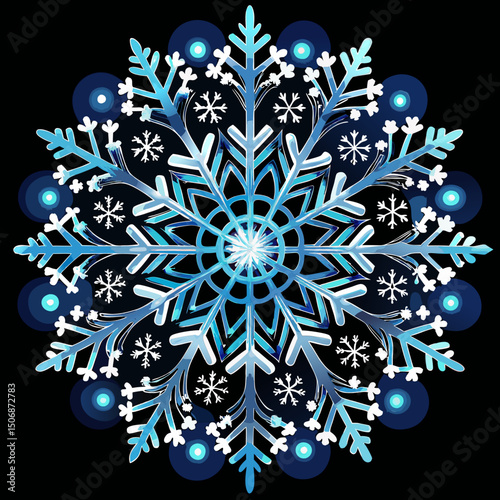 Realistic snowflakes with the blue shade isolate on black background 