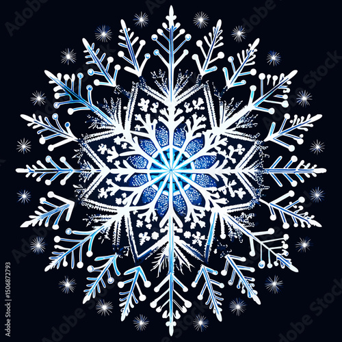 Realistic snowflakes with the blue shade isolate on black background 