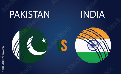Pakistan vs India Cricket Ball Vector, Flag Icons Sports Rivalry Concept
