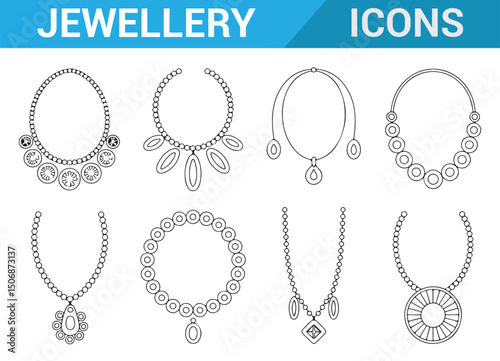 Necklace Chains with Pendants, Hand-Drawn Jewelry Icons for Fashion Design 









