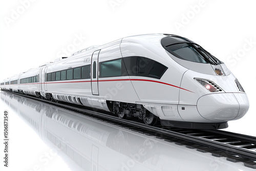 Sleek Modern HighSpeed Train on Tracks with Reflective Surface
