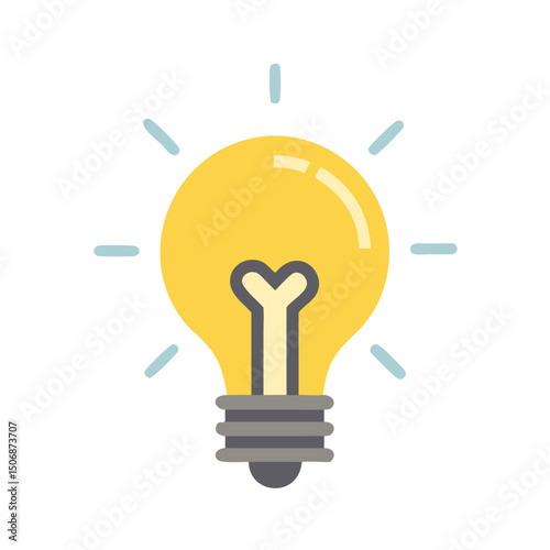 Bright yellow lightbulb idea icon on a White Background