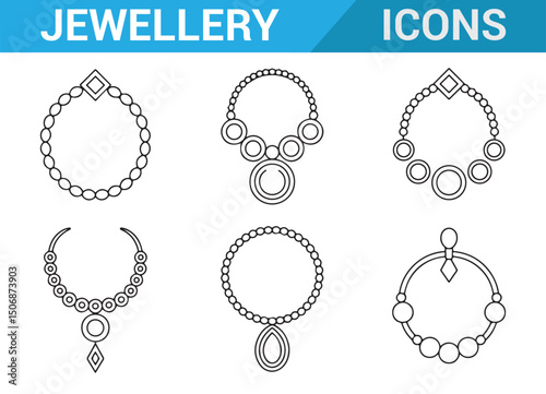 Necklace Chain Icons, Hand-Drawn Line Art Jewelry Collection