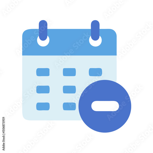 Flat design calendar icon with remove or minus sign