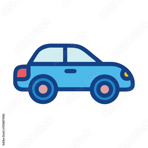 Blue cartoon car icon on White Background illustration