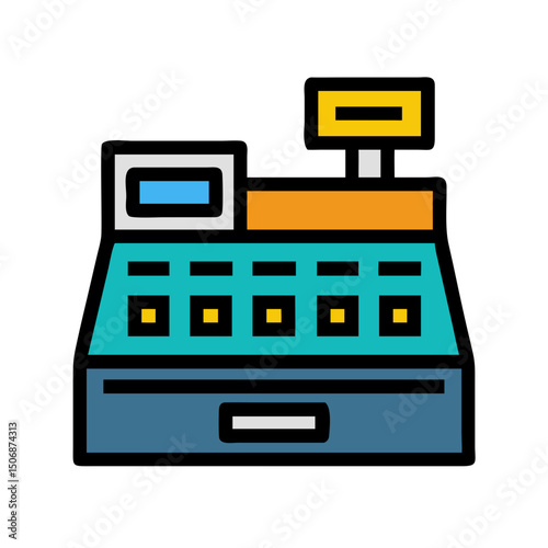Digital illustration of a colorful retro-style cash register
