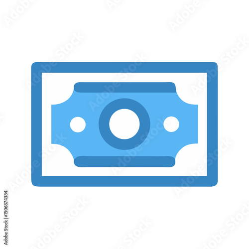 Stylized flat icon of a blue and white banknote