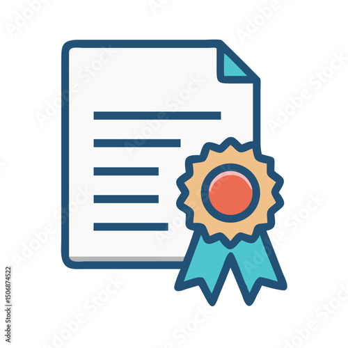 Flat design vector illustration of document with certification badge