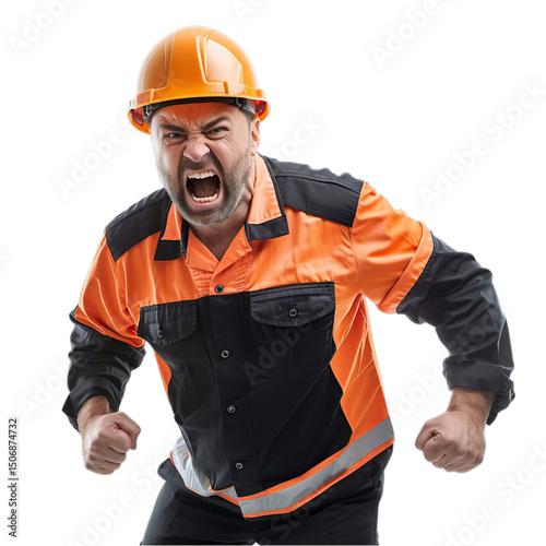 Angry Male Construction Worker Clenched Fists Shouting