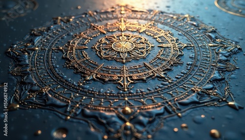 Intricate symmetrical lines etched on a smooth surface , ornamentation, simple