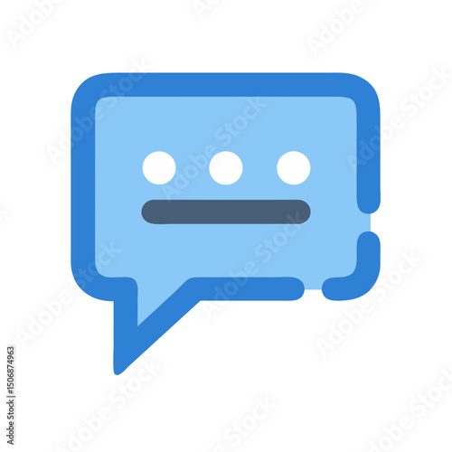 Blue speech bubble with dots and line symbol