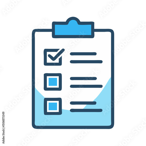 Blue clipboard with checklist in cartoon illustration style