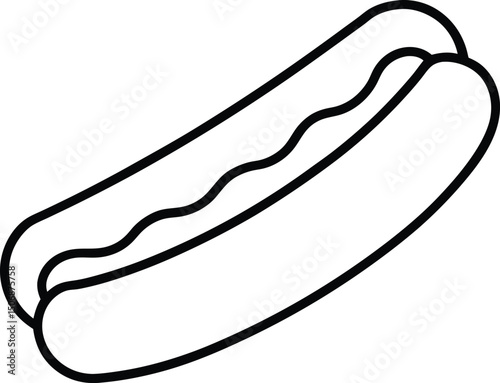 Classic Hot Dog Sausage Bun Food Drawing Line Art Vector Illustration