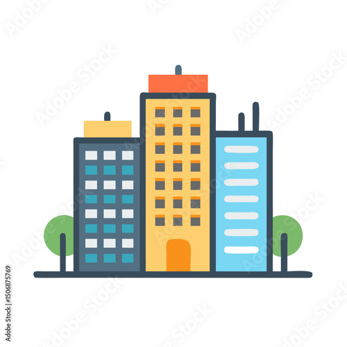 Modern city buildings flat design icon vector illustration