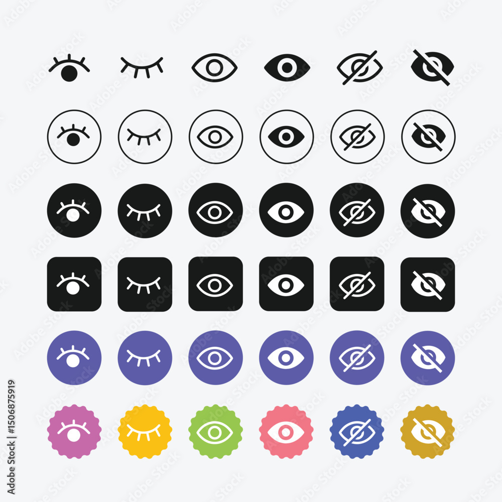 Εκτύπωση καμβά Eye Visibility Toggle Icons Set Open Closed View Hide