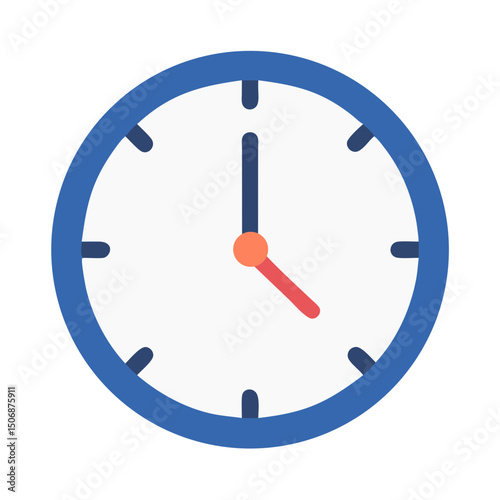 Flat design illustration of a blue and white clock
