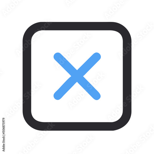 Blue cross icon within a rounded dark square frame