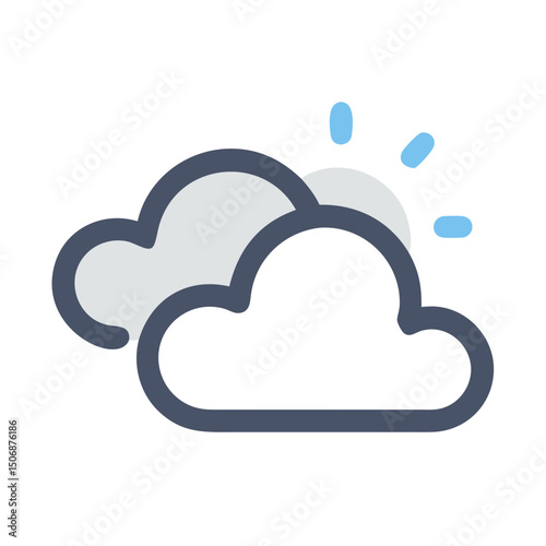 Cloudy weather icon with sun in flat vector style