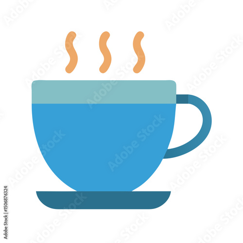 Steaming blue teacup illustration graphic on White Background image