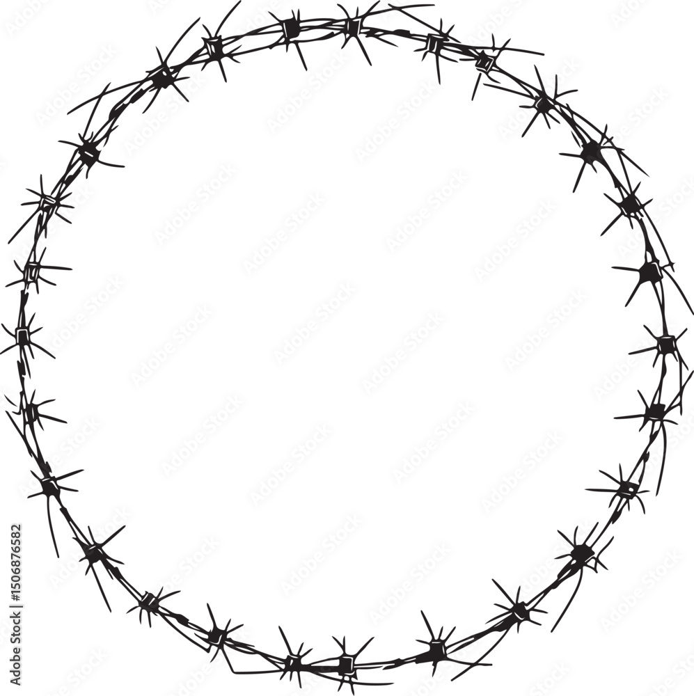Fototapeta premium Circle Barbed Wire Silhouette Vector Illustration on Transparent Background