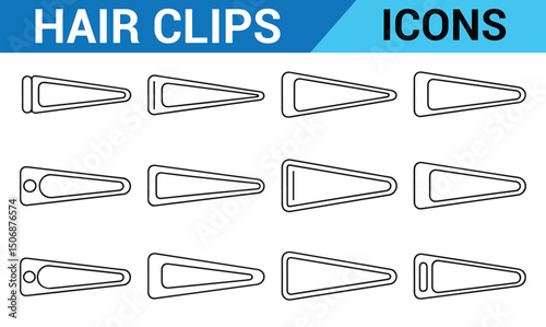Line art illustration of various hair clips and accessories for hair styling, ideal for beauty, fashion, and accessory-related content.