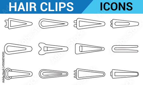 Line drawing of trendy hair clips and accessories for hairstyling purposes.