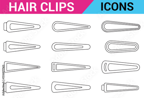 Hair Claw Clip Icon Set, Black and White Line Art for Beauty Design