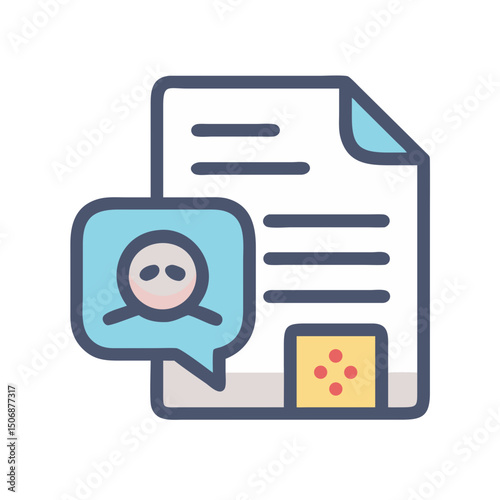Document with strange face in chat bubble cartoon style