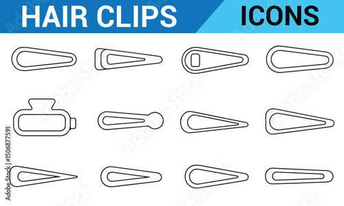 Minimalist illustration showing various hair accessories in line art style.