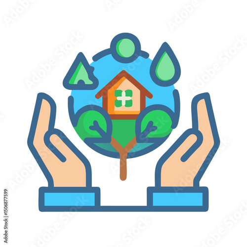 Hands holding ecology environment illustration for sustainable resources and future