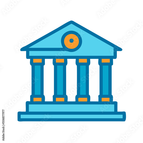 Stylized vector icon of classical building with columns and roof