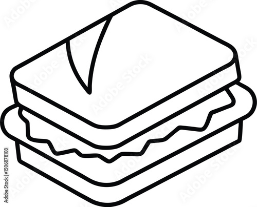 Crispy Tofu Sandwich Vegan Snack Drawing Line Art Vector Illustration