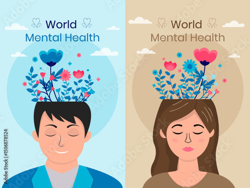 World Mental Health Day Background. Mental Health Care Concept. October 10. World Mental Health Day awareness. Vector illustration. Poster, Banner, Flyer, Template. Social Media Post. Mental wellness