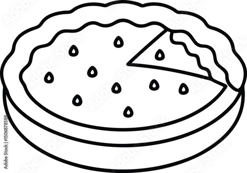 Deep Dish Pizza Cheesy Slice Drawing Line Art Vector Illustration
