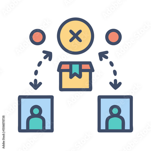 Rejected product delivery stream to recipients flat vector icon
