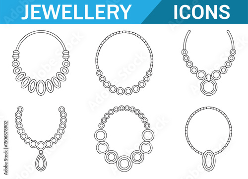 Hand-Drawn Necklace Icons, Simple Line Art Jewelry Illustrations