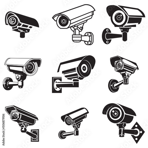 Security Camera Vector Illustration Depicting Surveillance and Protection Rendered in a Striking Silhouette Style for a Modern and Clean Aesthetic silhouette