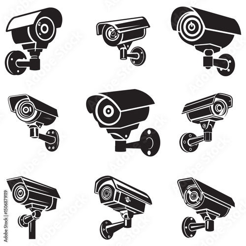 Security Camera Vector Illustration Depicting Surveillance and Protection Rendered in a Striking Silhouette Style for a Modern and Clean Aesthetic silhouette